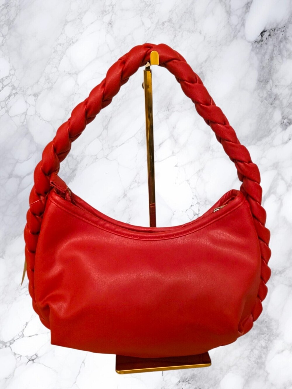 Collection 18 NWT Red Braided Puffy Handle Hobo Shoulder Bag Y2K $69